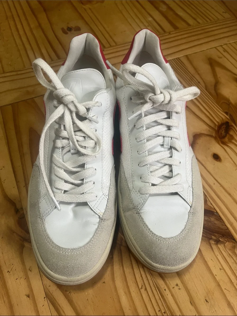 Veja V-12 Bmesh White/Pekin Sneakers with Red V Logo